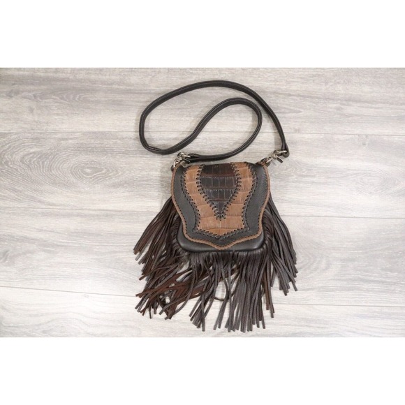 Tribe America Crossbody Waist Bag Fringe Brown Leather - Picture 1 of 10